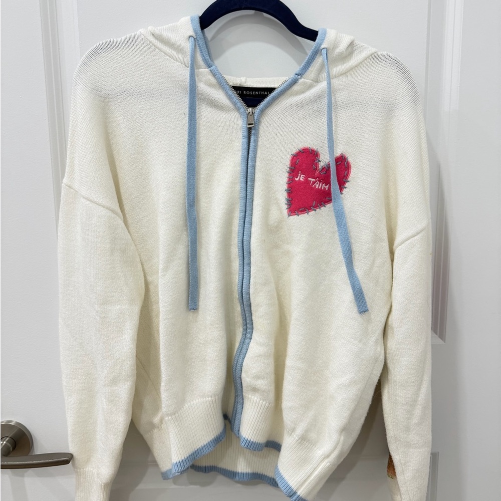 White Sweater with Heart Patch and Love sleeve